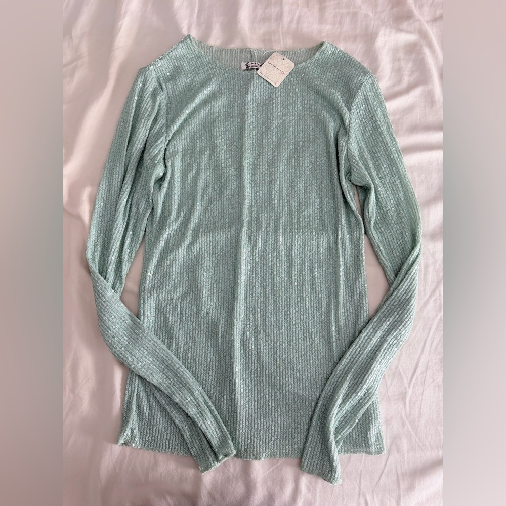 Free people blue seaform sequin top nwt small